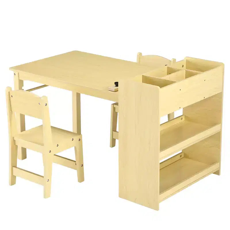 Tavolo da disegno in legno per bambini con 2 sedie e spazio portaoggetti, porta rotolo di carta, piano di lavoro cancellabile. Scrivania per attività di disegno, sala giochi, cameretta dei bambini