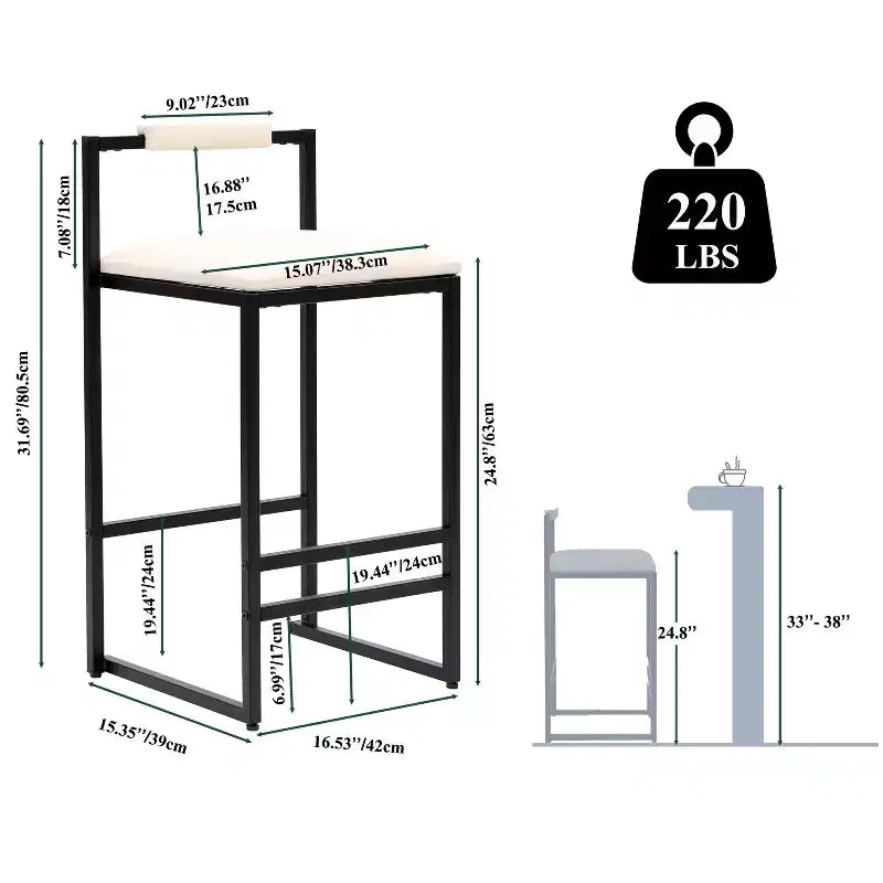 Set di 2 sgabelli da bar altezza bancone, altezza seduta 63 cm