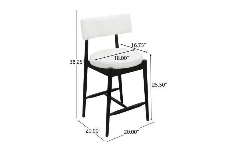 Set di 2 sgabelli da bar alti in ciniglia imbottita stile metà secolo, beige/nero