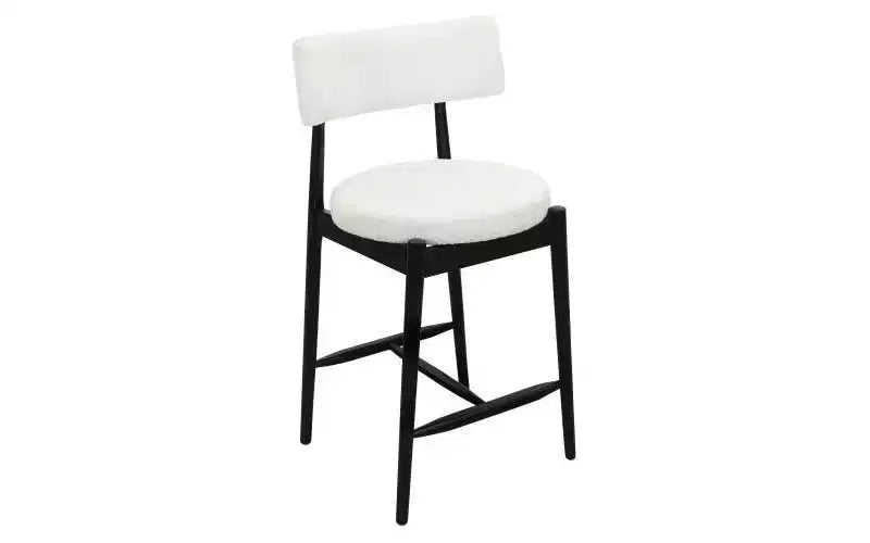 Set di 2 sgabelli da bar alti in ciniglia imbottita stile metà secolo, beige/nero
