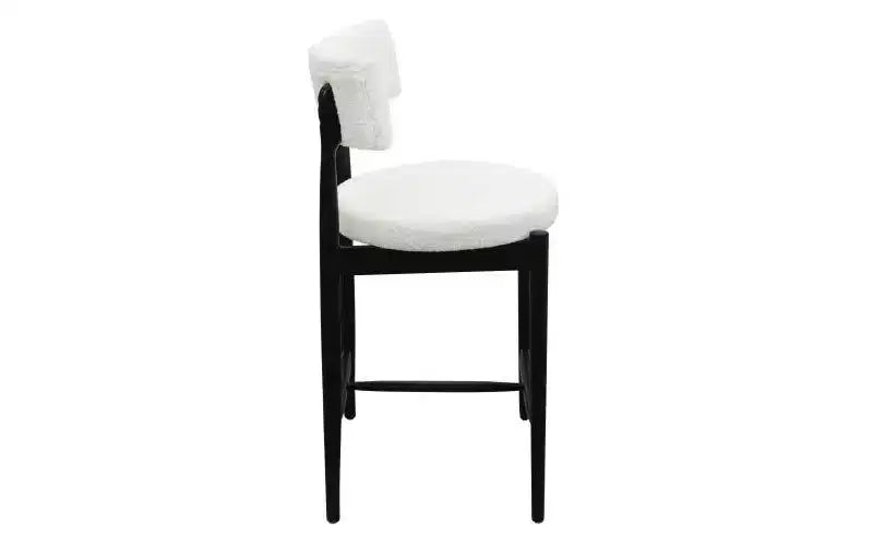 Set di 2 sgabelli da bar alti in ciniglia imbottita stile metà secolo, beige/nero