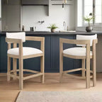 Set di 2 sgabelli da bar da 26" imbottiti in legno di caucciù, altezza bancone, frassino chiaro