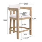 Set di 2 sgabelli da bar da 26" imbottiti in legno di caucciù, altezza bancone, frassino chiaro