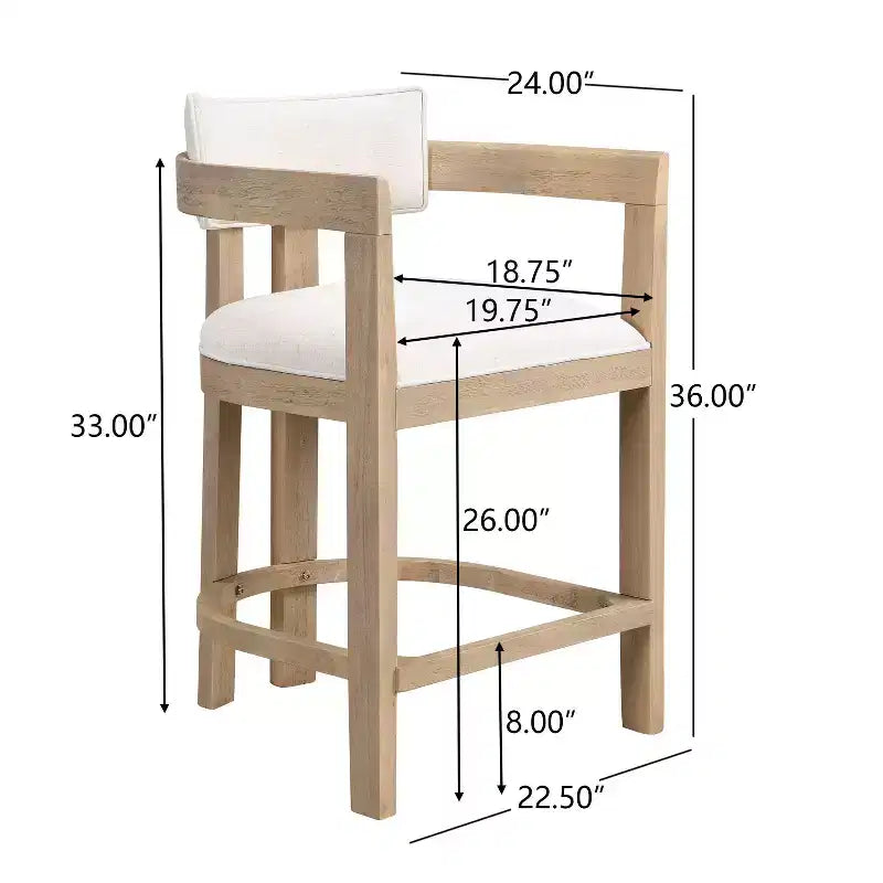 Set di 2 sgabelli da bar da 26" imbottiti in legno di caucciù, altezza bancone, frassino chiaro