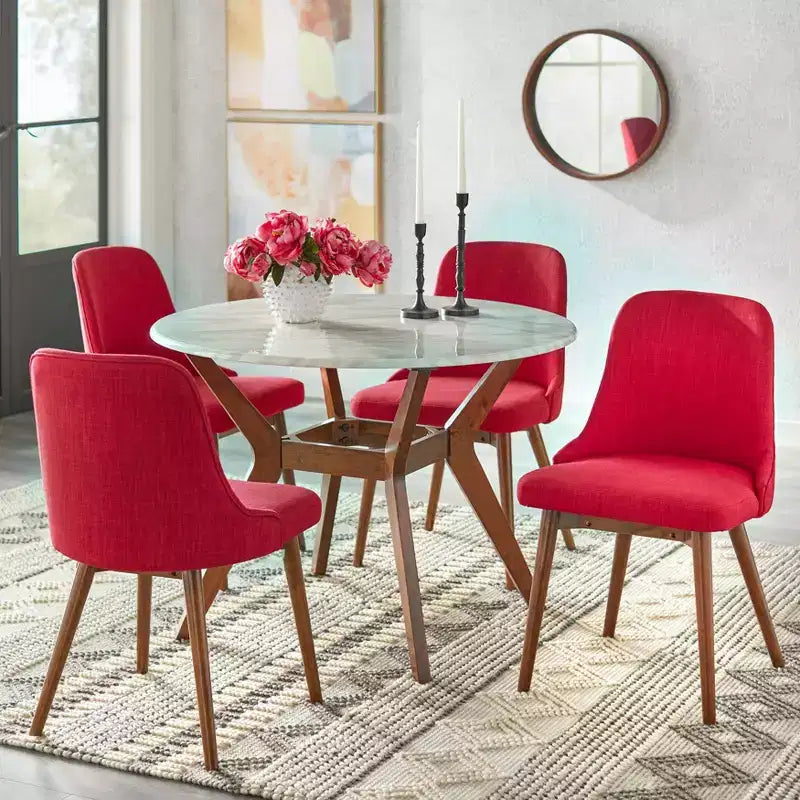 Set da pranzo rotondo moderno di metà secolo a 5 pezzi con piano in finto marmo, 4 posti a sedere