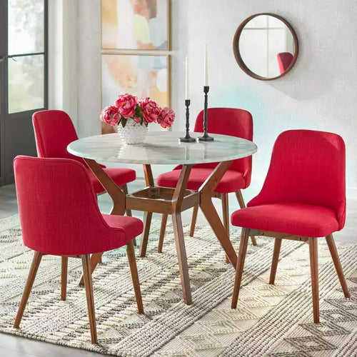 Set da pranzo rotondo moderno di metà secolo a 5 pezzi con piano in finto marmo, 4 posti a sedere