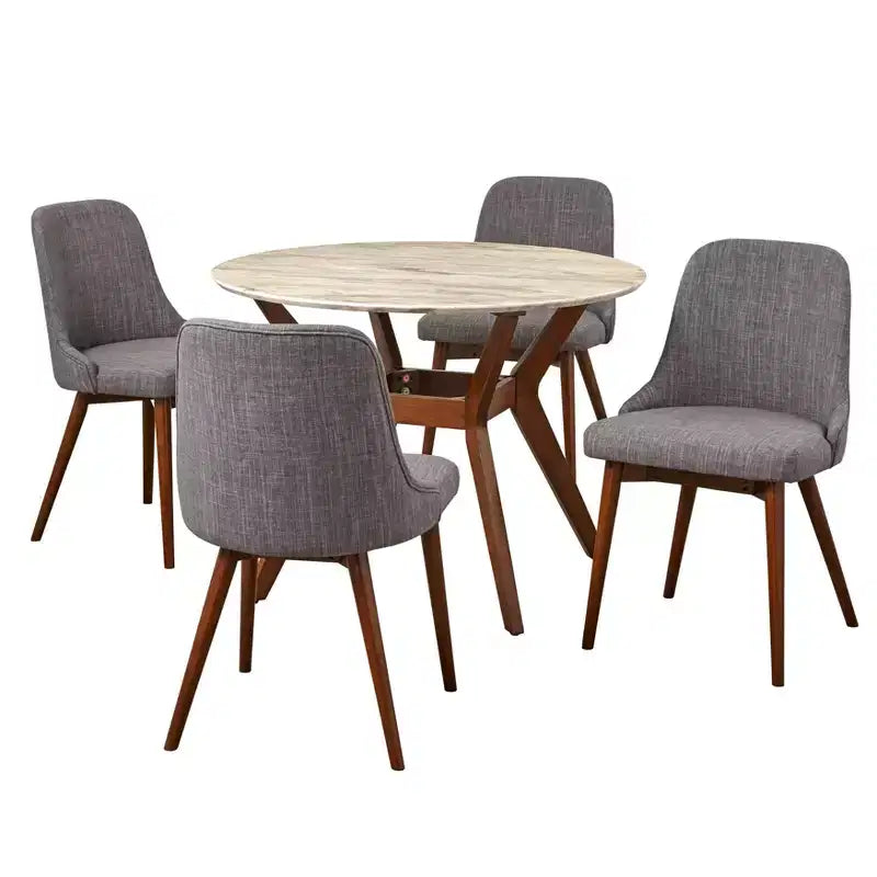 Set da pranzo rotondo moderno di metà secolo a 5 pezzi con piano in finto marmo, 4 posti a sedere